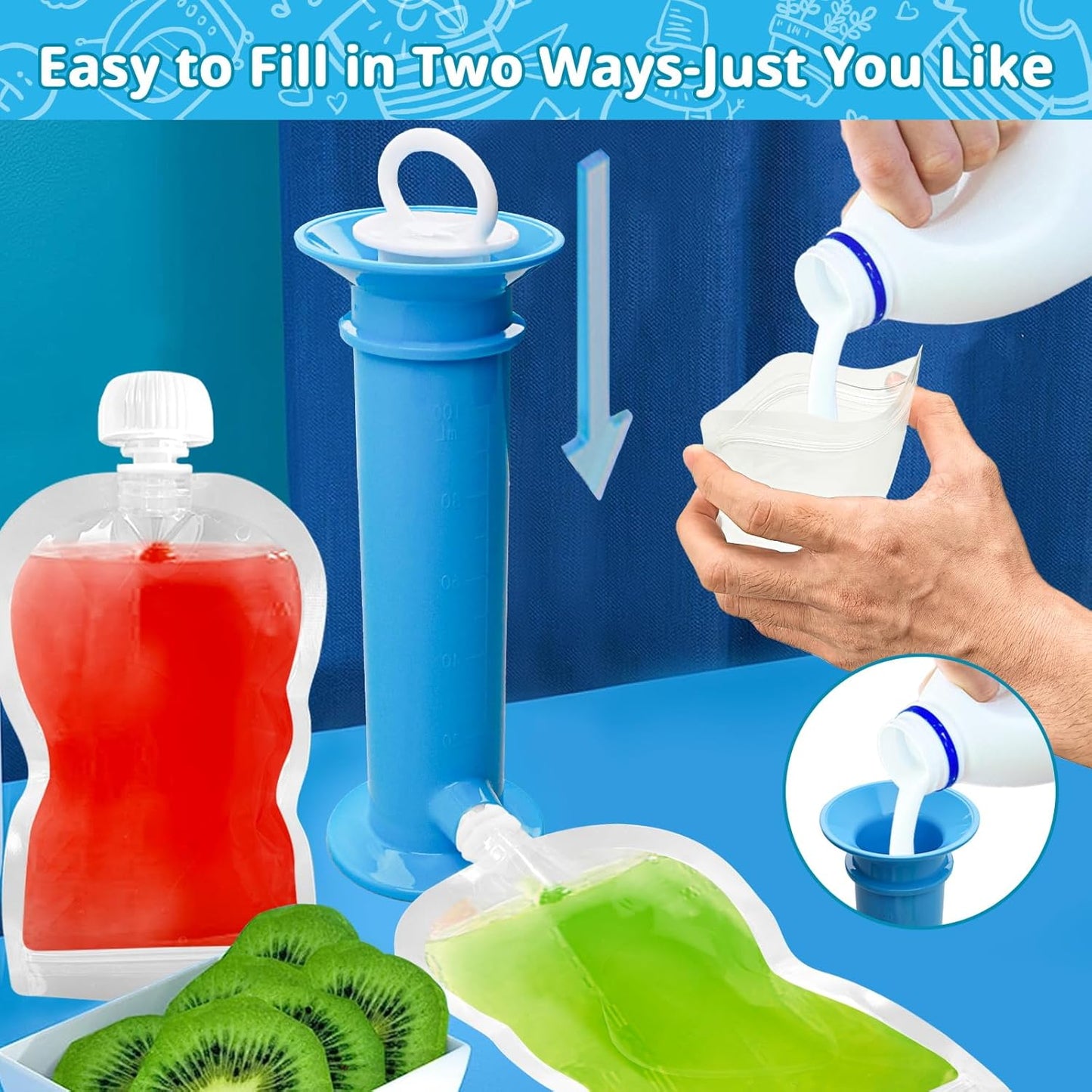Newmemo 6PCS Reusable Baby Food Pouches Filler Kit Baby Food Pouch Maker for Applesauce Yogurt Smoothie Refillable Fruit Puree Pouch Filling Station Portable Juice Puree Squeezer Storage Bags for Todd
