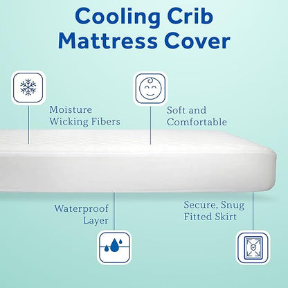 Sealy Baby Cool Comfort Cooling Breathable Waterproof Crib Mattress Protector Pad, Toddler Bed Cover, Infant and Newborn Durable Comfortable Topper, Machine Washable and Dryer Friendly, 52x28”- White