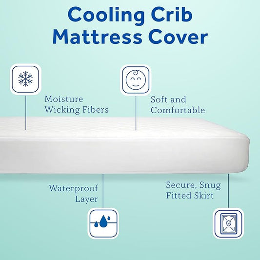 Sealy Baby Cool Comfort Cooling Breathable Waterproof Crib Mattress Protector Pad, Toddler Bed Cover, Infant and Newborn Durable Comfortable Topper, Machine Washable and Dryer Friendly, 52x28”- White
