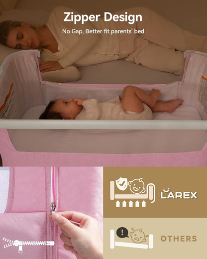 Larex Baby Bassinet Bedside Sleeper Crib Co Sleeper for Newborn Infant Toddler with Mosquito Net, Storage Bag & Basket, 5-Height Adjustable, Movable Wheels, Breathable Mattress & Mesh (Dark Gray)