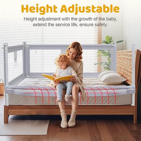 omzer Bed Rail for Toddlers - 3 Sides Safety Baby Bed Rail Guard with Child Lock, Infants Height Adjustment Queen Size Bed Rail for Toddlers,78.74"X78.74"X59"