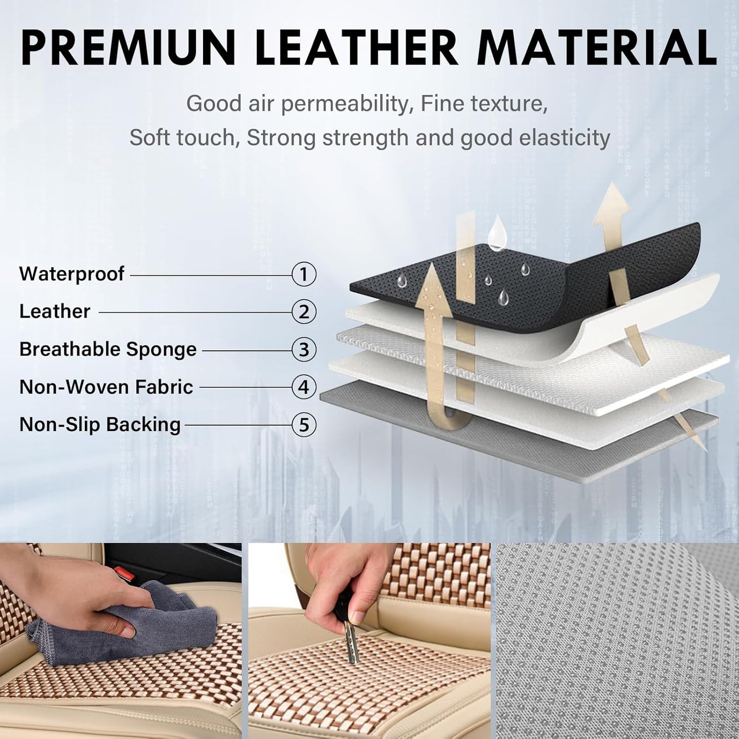 Coverado Leather Seat Covers for Car, Waterproof Car Seat Covers Full Set, 2 in 1 Conversions Car Seat Cover Protector Car Accessories Universal Fit for Most Cars SUVs and Trucks Beige