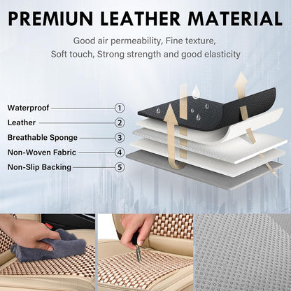 Coverado Leather Seat Covers for Car, Waterproof Car Seat Covers Full Set, 2 in 1 Conversions Car Seat Cover Protector Car Accessories Universal Fit for Most Cars SUVs and Trucks Beige