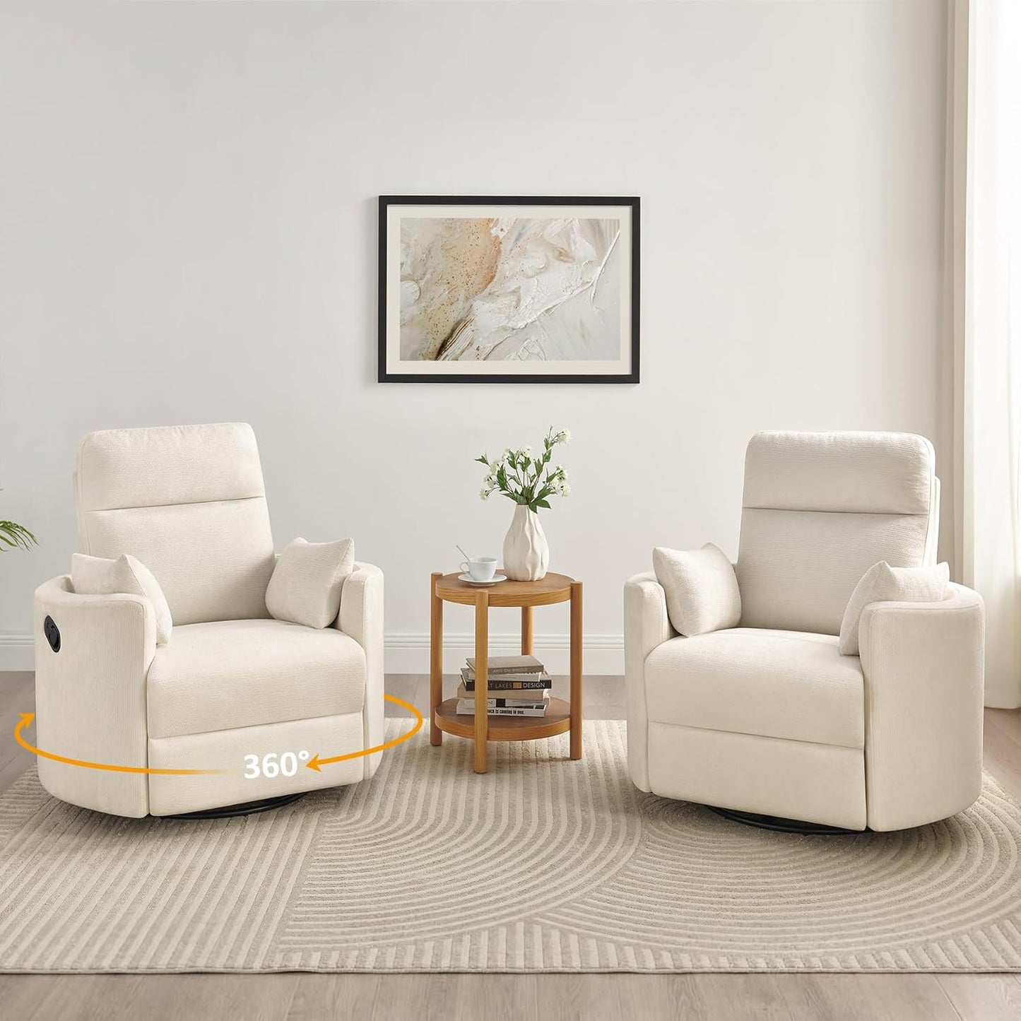 Nursery Rocking Chair, Oversized 360° Swivel Glider Recliner Chair, Upholstered Nursery Rocker with 2 Pillows and Footrest, Cozy Reclining Sofa for Living Room, Bedroom, Nursing, Olive
