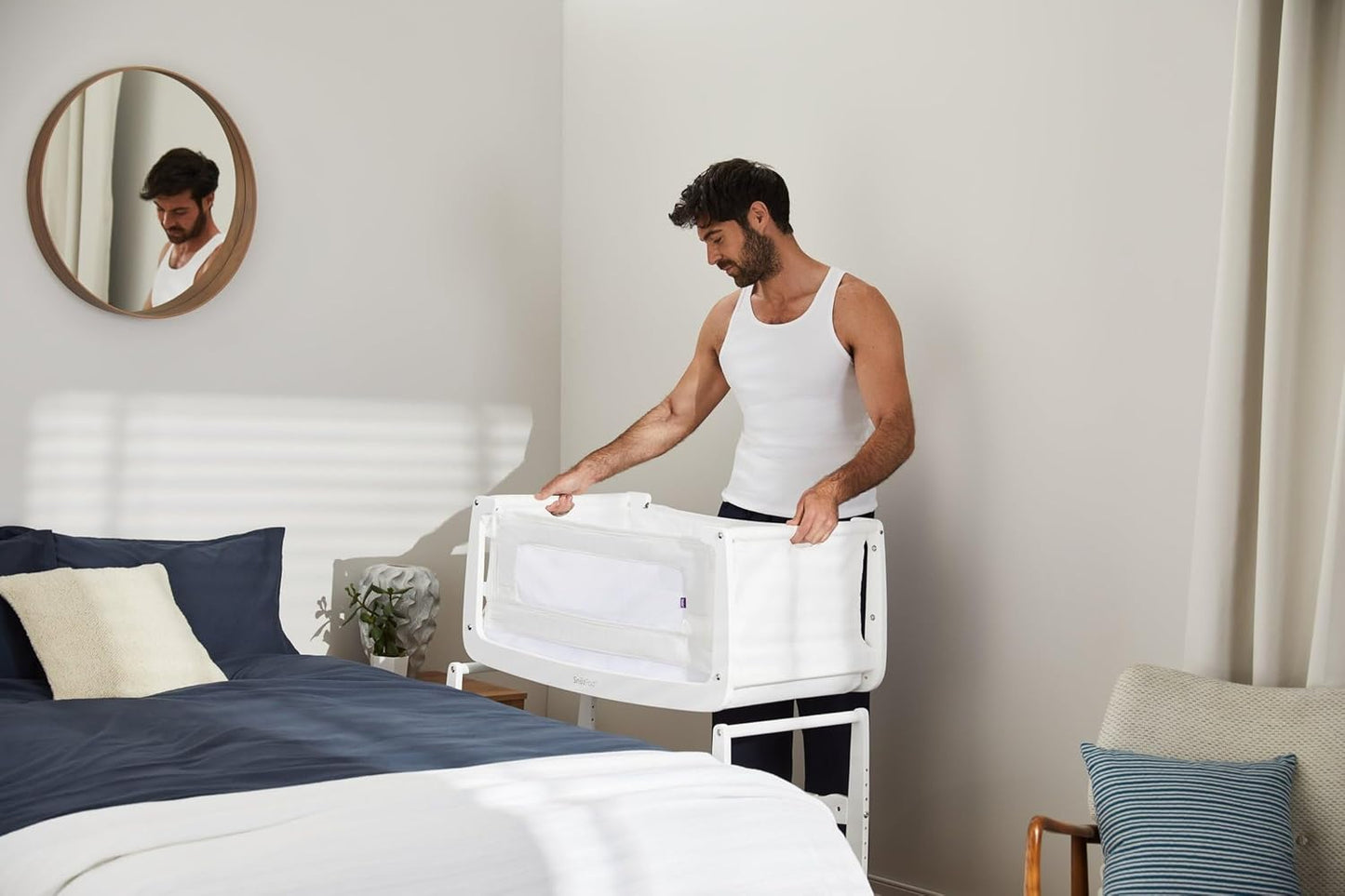 SnuzPod 5 Bedside Bassinet for Baby - Newborn Bed with Zip Down Breathable Windows, Rocking Bedside Sleeper with Lift-Off Bassinet, Portable 3-in-1 Baby Cradle with Wheels & Mattress, Natural