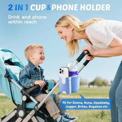 Guiseapue Cup Holder for Walker: Stroller Cup Holder Attachment with Phone Holder, Wheelchair/Stroller Accessories for Rollator, Bike, Scooter, Baby Essentials, First Mother‘s Day Gifts for New Mom