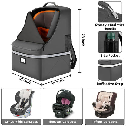 Car Seat Travel Bag,Padded Car Seats Backpack with Steel Cable Handle and Reflective Stripes, Large Durable Carseat Carrier Bag,Airport Gate Check Bag,Infant Seat Travel Bag with Shoulder Strap,Black