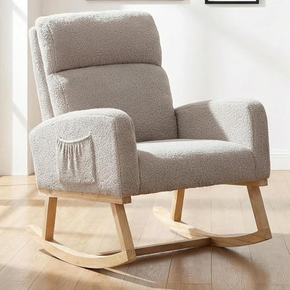 Rocking Chair Nursery - Glider Modern Accent Chairs Upholstered Nursing Rocker Padded Armchair for Indoor Living Room Bedroom Beige