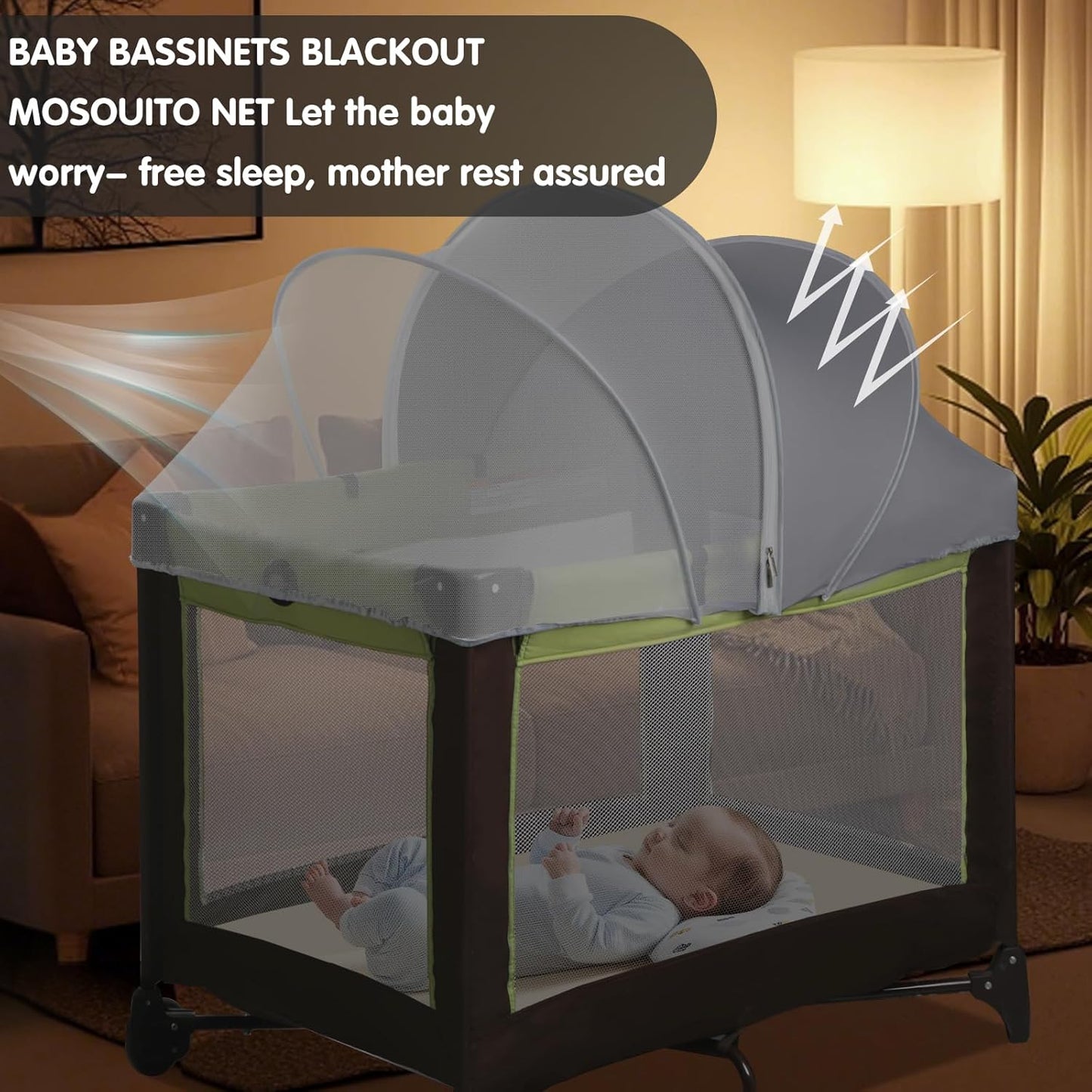 Bassinet Mosquito Net Cover - Half-Blackout Mosquito Net for Baby Crib & Bedside Sleeper, Breathable Crib net with 2-Way Zipper, Sun-Blocking Baby Mosquito Net Cover (Gray-Small)