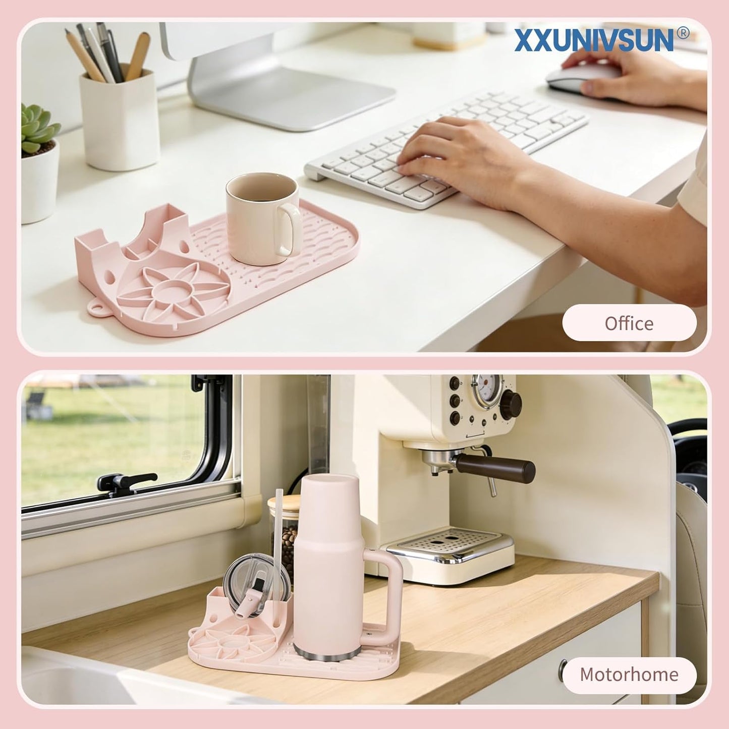 Bottle Drying Rack, Draining Mat for Stanley Tumblers20-40oz, Mugs, Wine Glasses, Compact Portable Cup Dryer Stand for Countertops, Office, RVs & Travel (Crystal Pink)