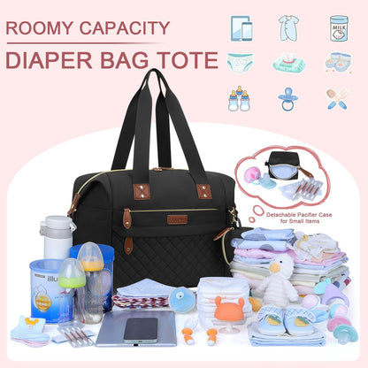 Pritent Diaper Bag Tote - Diaper Baby Bags with Pacifier Case, Shoulder Straps, Stroller Clips, Waterproof Large Mommy Maternity Travel Baby Bag for Mom and Dad, Green, Medium