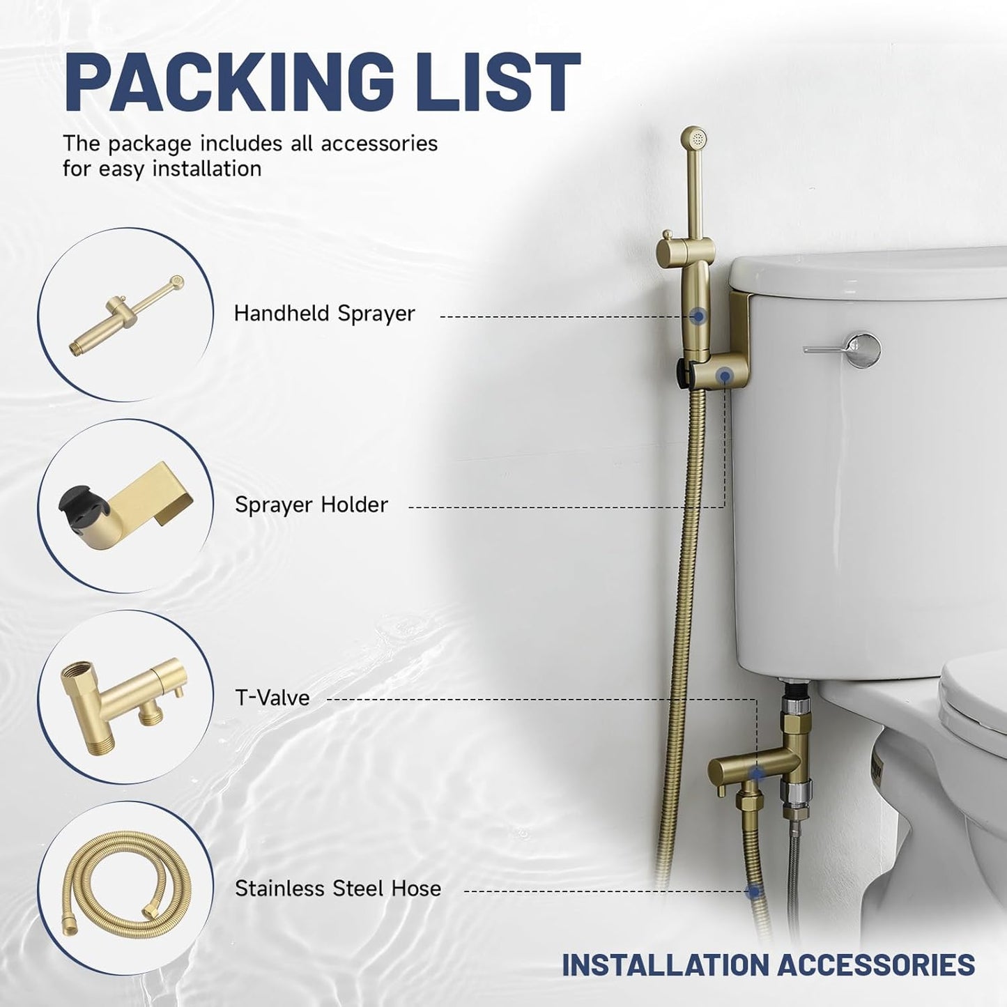 Chrome Handheld Bidet Sprayer for Toilet with Bidet Hose Brass Cloth Diaper Sprayer Bathroom Toilet Attachment for Feminine Wash, Wall Mount or Toilet Mount