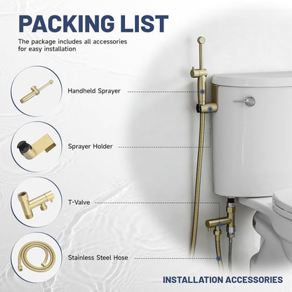 Chrome Handheld Bidet Sprayer for Toilet with Bidet Hose Brass Cloth Diaper Sprayer Bathroom Toilet Attachment for Feminine Wash, Wall Mount or Toilet Mount