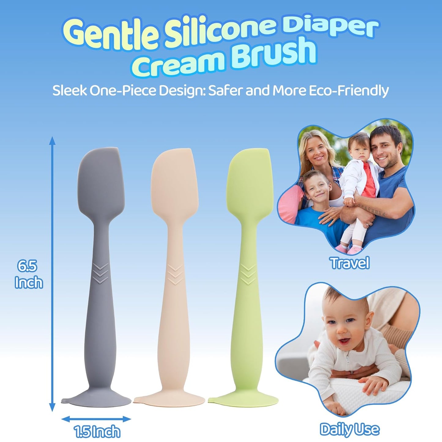 Upgraded 4-Pack Silicone Diaper Cream Spatula with Travel Case - Soft Full-Size & Mini Applicators for Rash Ointment, Diaper Care & Everyday Care, Ideal for Newborn Essentials and Baby Shower Gifts