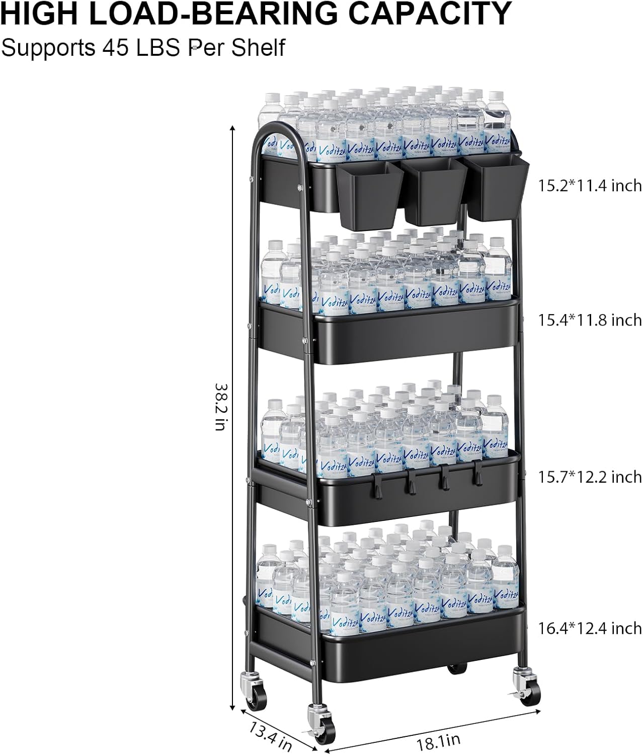 3 Tier Heavy Duty White Metal Rolling Cart with Lockable Wheels, Three Tier Roller Book Snack Cart, Utility Storage Organizer Carts for Kitchen, Bathroom, Garage, Baby Diaper, Craft, Art, Teacher