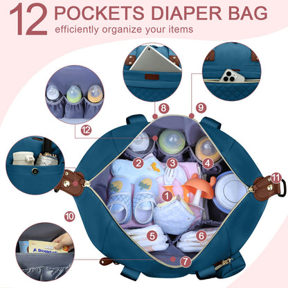 Pritent Diaper Bag Tote - Diaper Baby Bags with Pacifier Case, Shoulder Straps, Stroller Clips, Waterproof Large Mommy Maternity Travel Baby Bag for Mom and Dad, Green, Medium