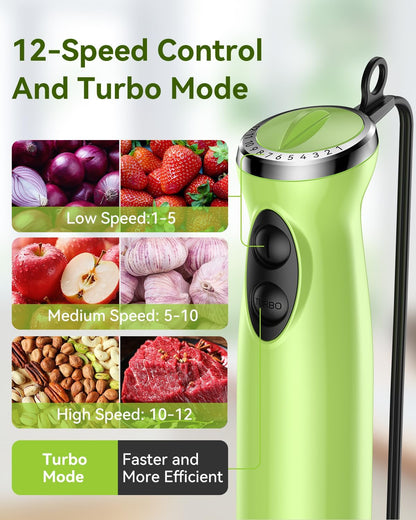 Immersion Blender Handheld 5 in 1 Hand Blender, 1000W Hand Mixer Stick, BPA-Free 12 Speed Handheld Blender 304 Stainless, Beaker, Chopper, Whisk and Milk Frother, Soup, Smoothies, Baby Food, Sauce