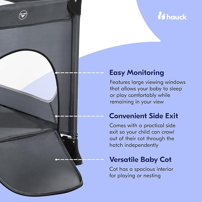 hauck Baby & Toddler Foldable Travel Cot and Portable Playpen, Dream N Play Plus, Grey