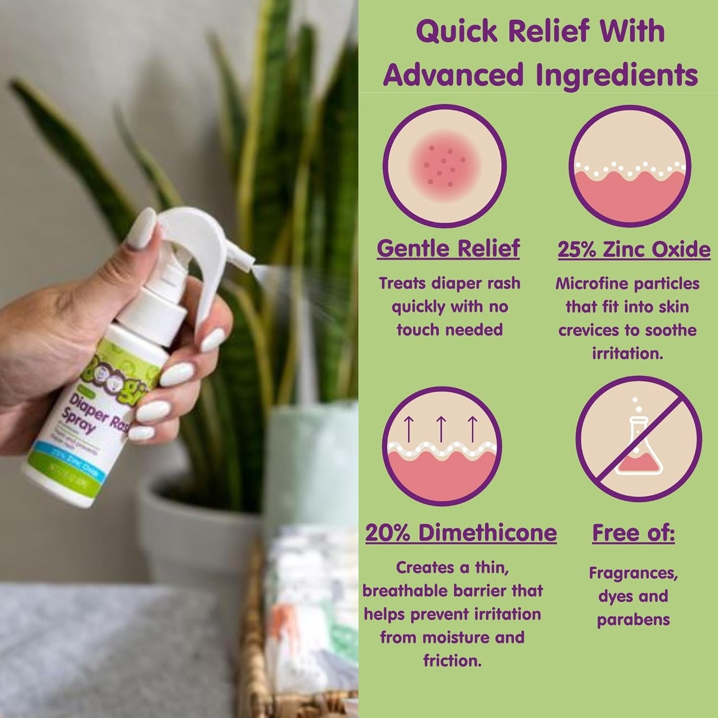 Boogie Diaper Rash Cream Spray for Baby, Travel Friendly No-Rub Touch Free Application for Sensitive Skin, Over 200 Sprays per Bottle, 1.7 oz (Pack of 1)
