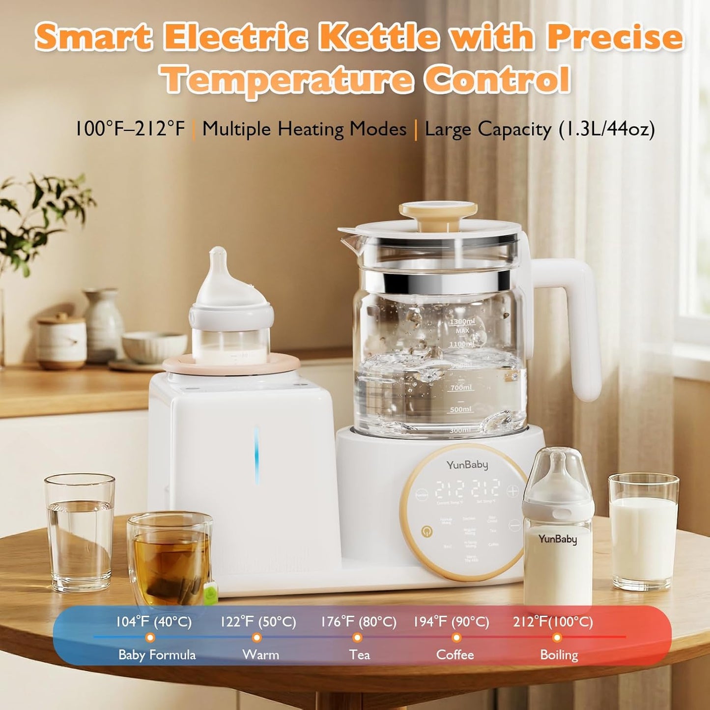 2-in-1 Baby Bottle Warmer & Formula Maker with Electric Kettle, Automatic Rotating Bottle Shaker, Fast Heating Water Warmer with Temperature Control for Formula, Breastmilk & Night Feeding