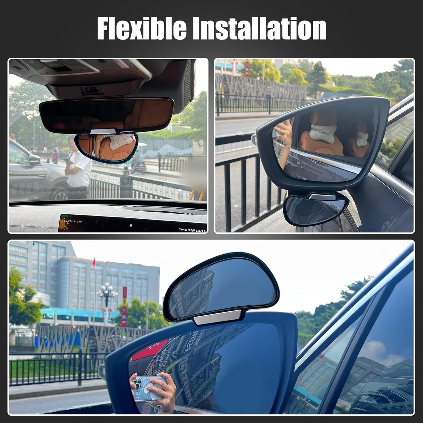 Blind Spot Mirror Adjustable 360 Degree Car Side Mirror, HD Glass Rear View Exterior Accessories Frame Thickness Less than 5MM for Car SUV (long-armed Right)
