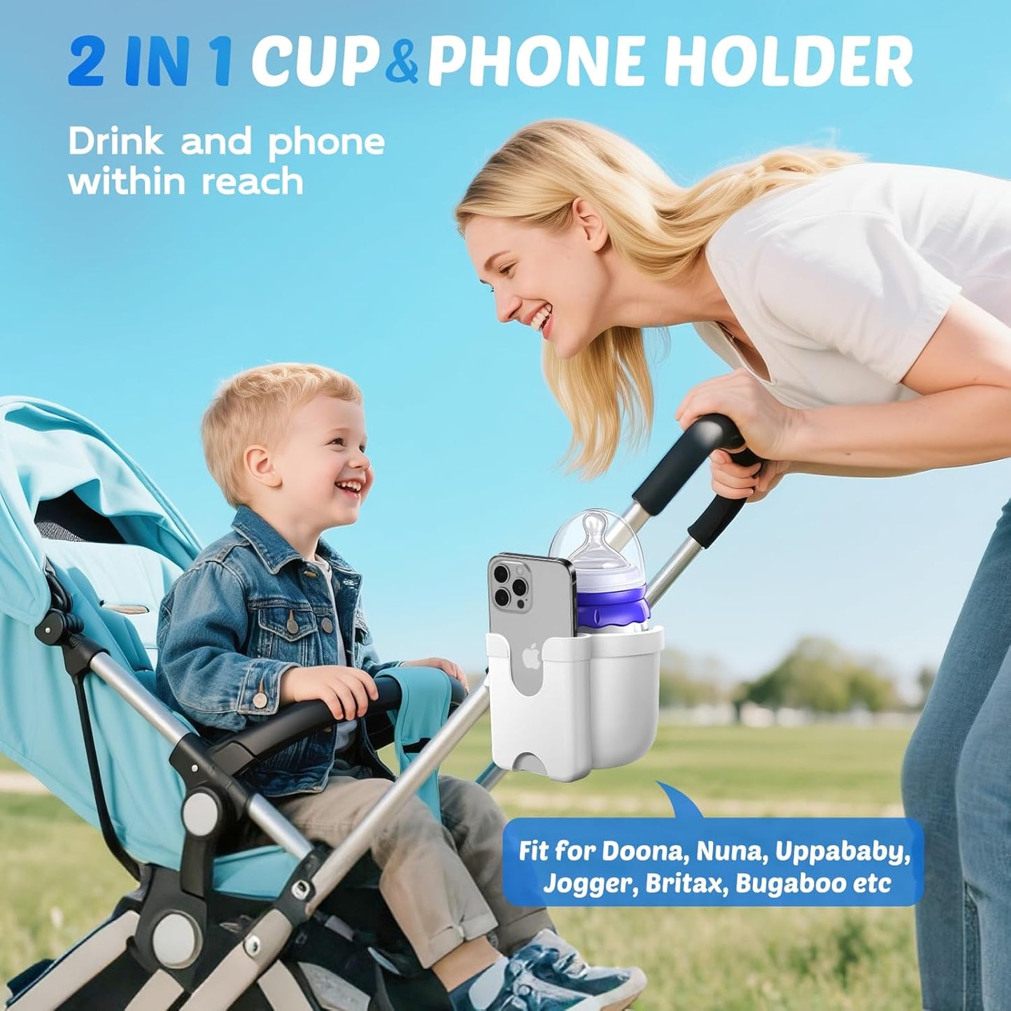 Guiseapue Cup Holder for Walker: Stroller Cup Holder Attachment with Phone Holder, Wheelchair/Stroller Accessories for Rollator, Bike, Scooter, Baby Essentials, First Mother‘s Day Gifts for New Mom
