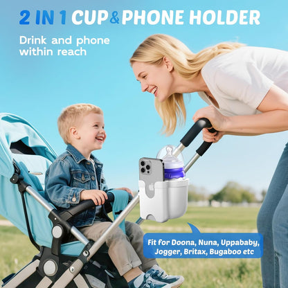 Guiseapue Cup Holder for Walker: Stroller Cup Holder Attachment with Phone Holder, Wheelchair/Stroller Accessories for Rollator, Bike, Scooter, Baby Essentials, First Mother‘s Day Gifts for New Mom