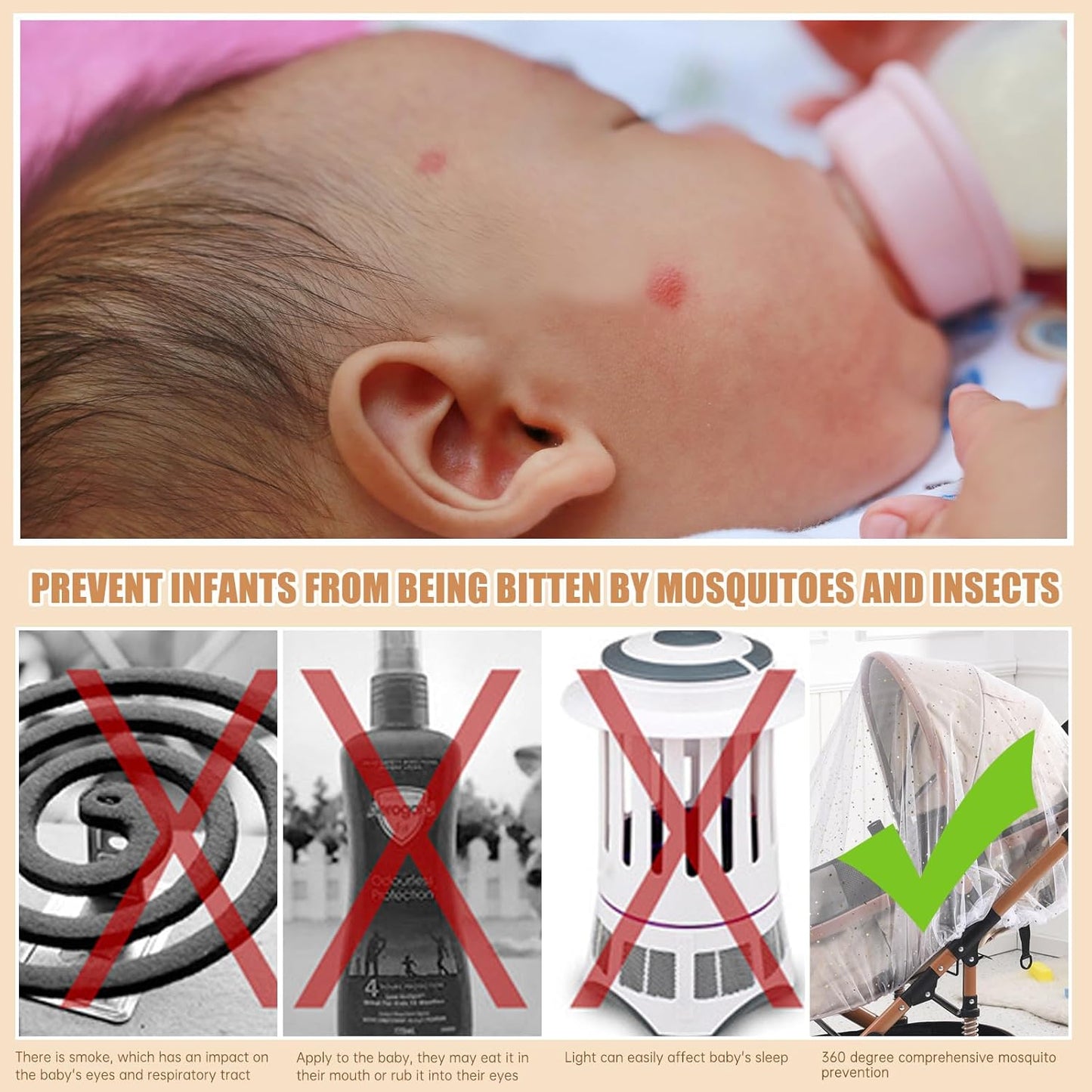 Mosquito Net for Stroller,Baby Pram Net Portable Star Print Stroller Netting Cover Perfect Bug Net for Strollers,Bassinets,Mini Crib,Cradles and Playards (White Star), yecwz002