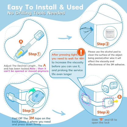 16-Pack Cabinet Locks Baby Proofing - Syican Child Proof Drawer Locks, Multi-Purpose for Drawers, Fridge, Toilet Seat, Trash Can, Ideal Stocking Stuffers, White