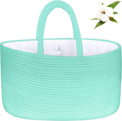 ABenkle Baby Diaper Caddy, Nursery Storage Bin and Car Organizer for Diapers and Baby Wipes, Cotton Rope Diaper Basket Caddy, Changing Table Diaper Storage Caddy