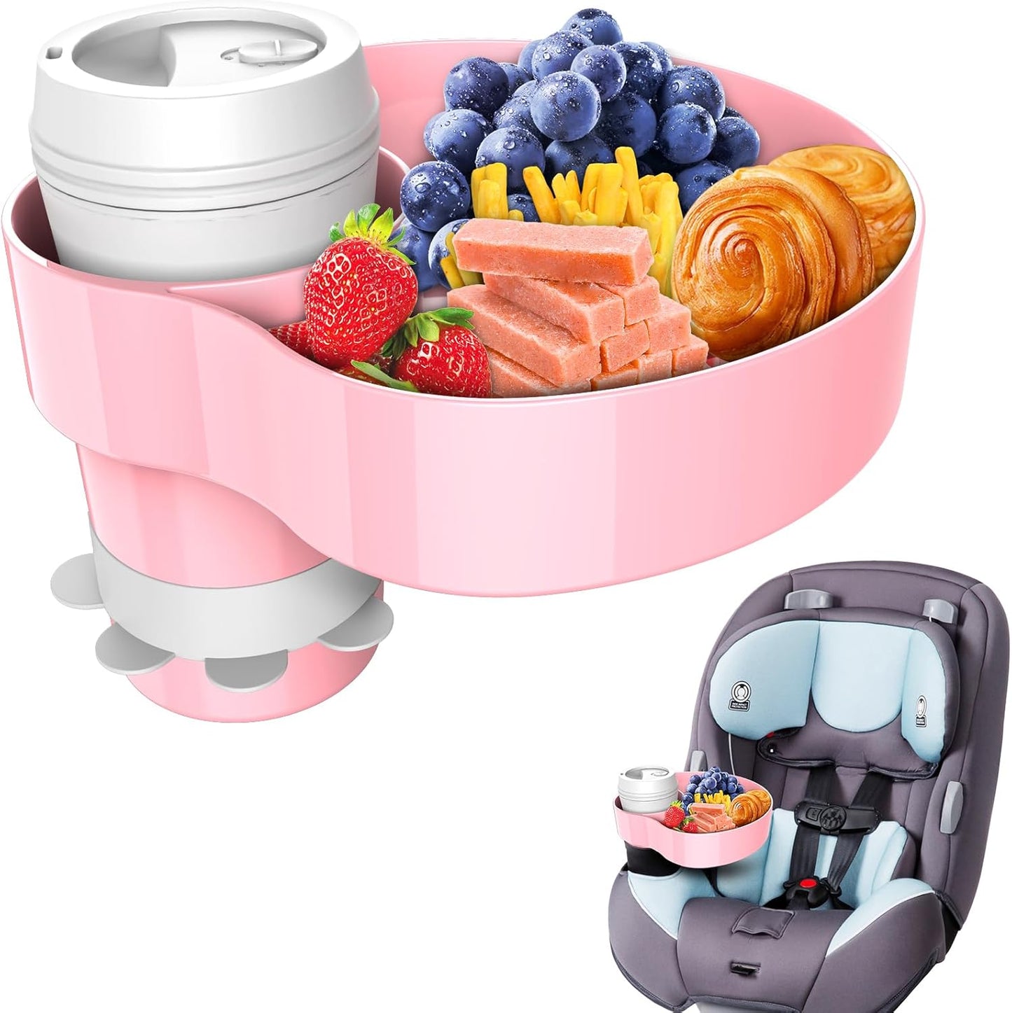Kids Car Seat Tray, Travel Tray with Cup Holder for Toddler, Baby Car Seat Food Snack Organizer for Road Trip, Stroller snack tray travel must haves (Black 2 Packs)