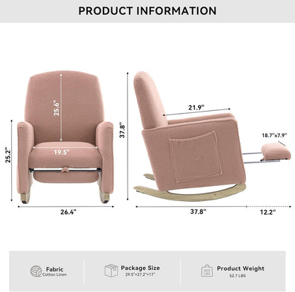 FOXHUNTER Rocking Chair Nursery with Adjustable Footrest and High Backrest, Upholstered Glider Chairs with Side Pockets for Nursery, Rocker Armchair Indoor for Living Room,Beige