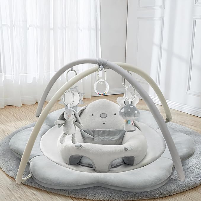 3-in-1 Baby Play Mat, Baby Seats for Infants for Sitting Up, Tummy Time Mat with 5 Detachable Toys, Baby Activity Gym & Playmats for Babies 0-6 6-12 Months, Newborn Baby Shower Gifts