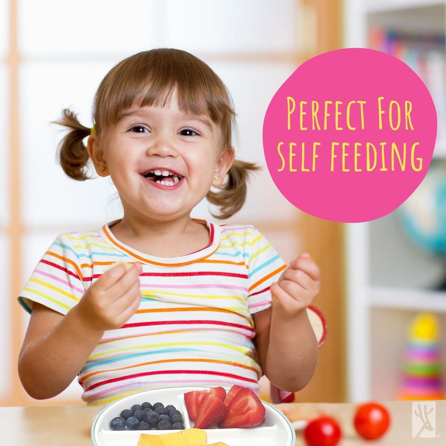 Elk and Friends Kids 7.8” Porcelain Divided Plates with Silicone Sleeves | Suitable for Babies/Kids/Toddlers | Microwave & Dishwasher Safe | Non Slip | Snack Dishes