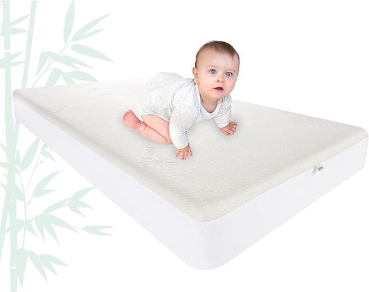 Bamboo Crib Mattress Protector by Pure Bamboo, Waterproof - Breathable, Noiseless Mattress Cover Pad Protects Against Moisture & Stains - Fits 52x28x6 inch Mattress