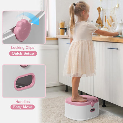 3-in-1 Potty Training Toilet, Portable Potty, Potty Training Seat and Toddler Step Stool, Easy Setup and Clean, Anti-Slip Toddler Potty Trainer for Boy Girl,Grey