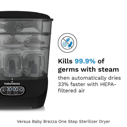Baby Brezza Bottle Sterilizer and Dryer Advanced – 33% Faster - Largest Capacity Steam Sanitizer - Universal Sterilization Machine for All Bottles + Pump Parts - HEPA Air Filter