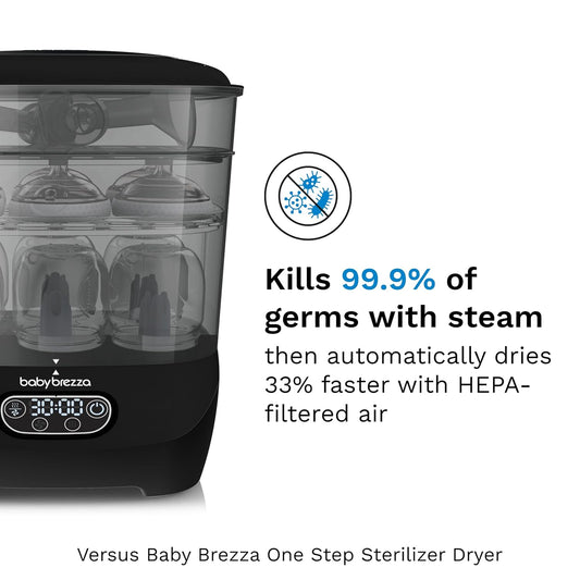 Baby Brezza Bottle Sterilizer and Dryer Advanced – 33% Faster - Largest Capacity Steam Sanitizer - Universal Sterilization Machine for All Bottles + Pump Parts - HEPA Air Filter