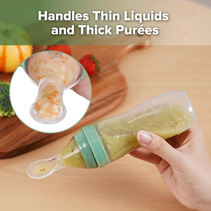 Haakaa Silicone Baby Food Dispensing Spoon Feeder 4oz - Infant Squeeze Cereal Feeder, Baby Fresh Food Feeder, Feed Bottle for Puree, Solid Baby Food, BPA Free, 4m+ Babies – Grey