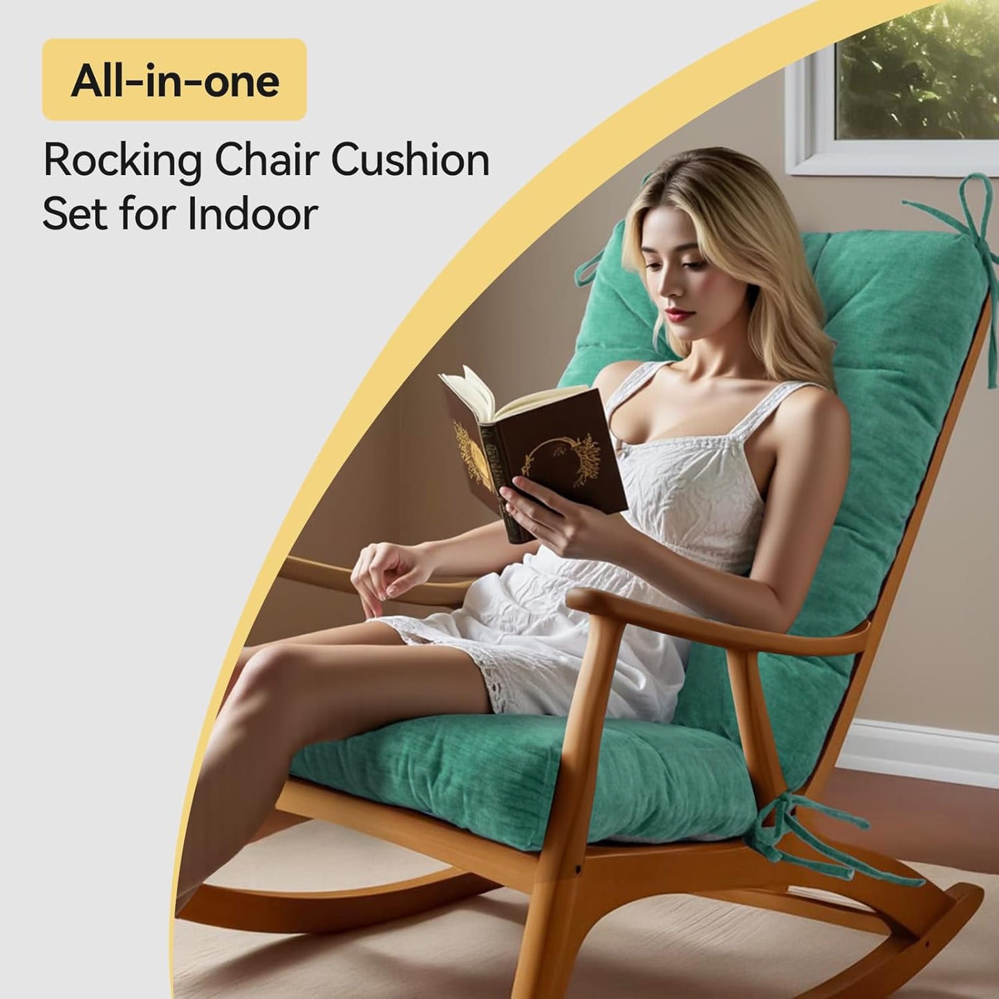 Millsilo Rocking Chair Cushions 3-Piece Set with Neck Pillow, Indoor Rocker Comfortable Tufted Non-Slip Pads with Ties, High-Density Foam Cushion for Adirondack Glider Chair, Orange, 52 x 19 x 4 Inch