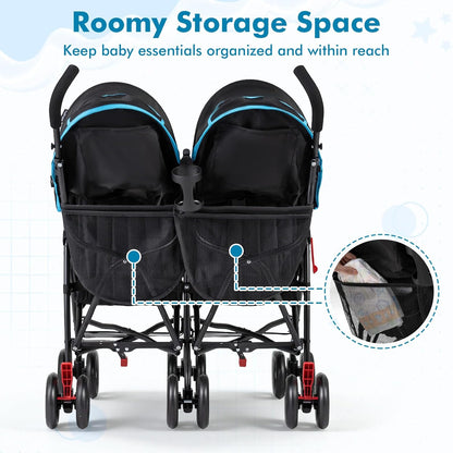 BABY JOY Double Umbrella Stroller, Lightweight Travel Side by Side Twin Stroller with Large Storage, Cup Holder, 5-Point Safety Harness, Adjustable Canopy & Compact Fold for Infant and Toddler (Black)