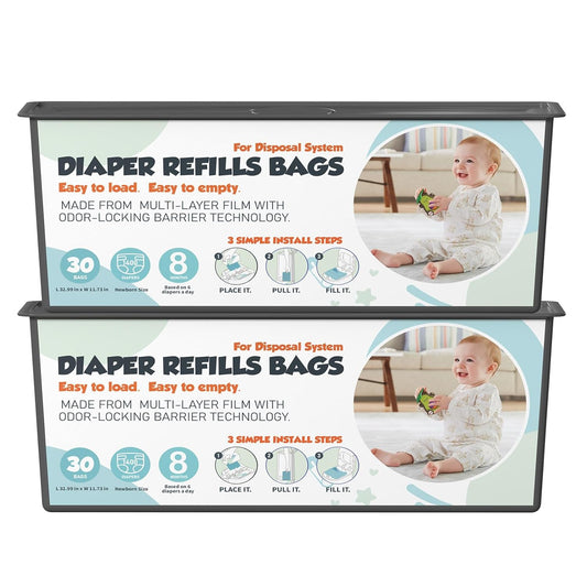 Diaper Pail Refills Bags with 30 Bags (Baby Powder Scent) Compatible with Genie Easy Roll Signature and Platinum Diaper Pails, 7-Layer Odor-Barrier Technology 3 Pack (90 Bag)