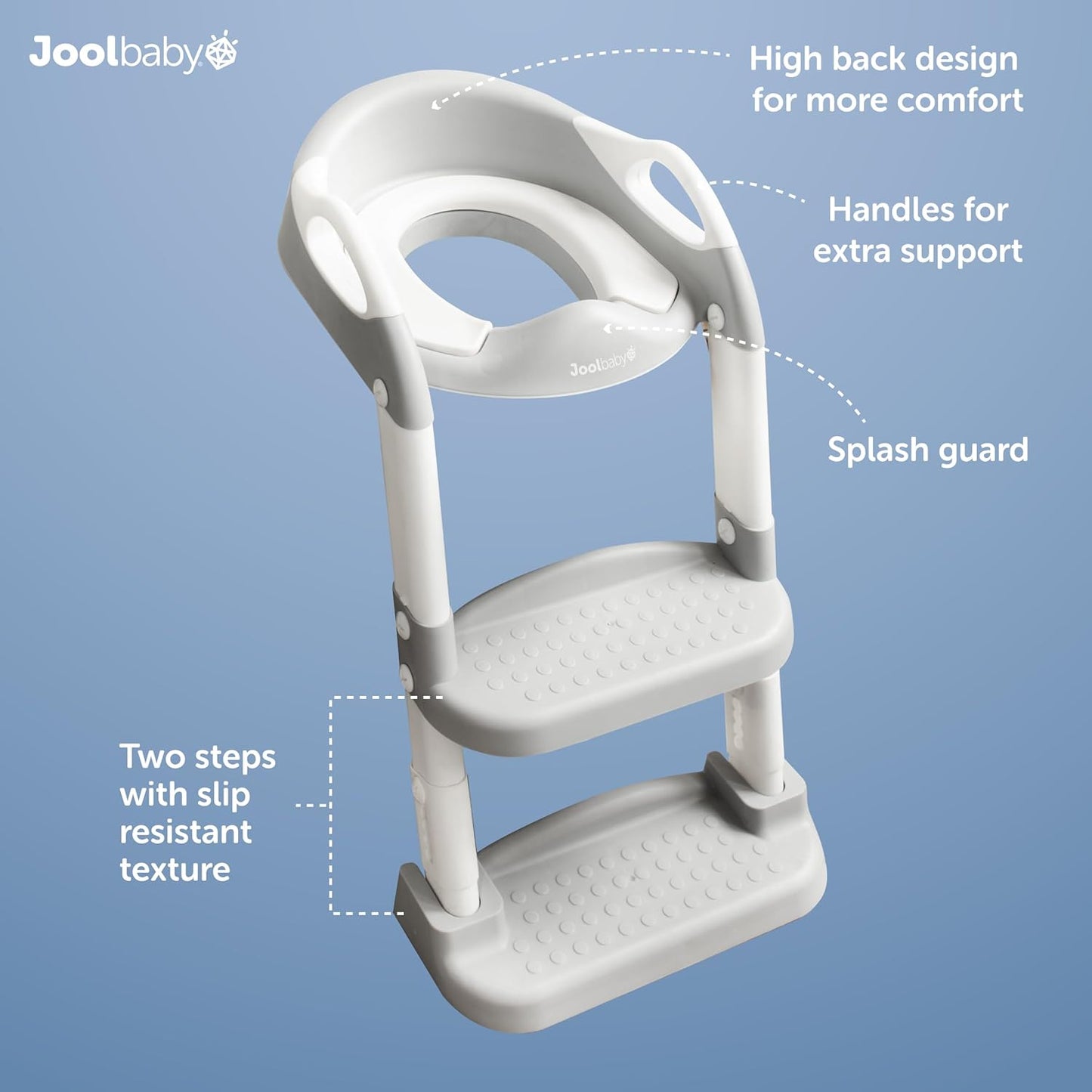 Jool Baby Potty Training Seat with 2 Step Ladder for Toddlers - Splash Guard, Adjustable Height (Gray)