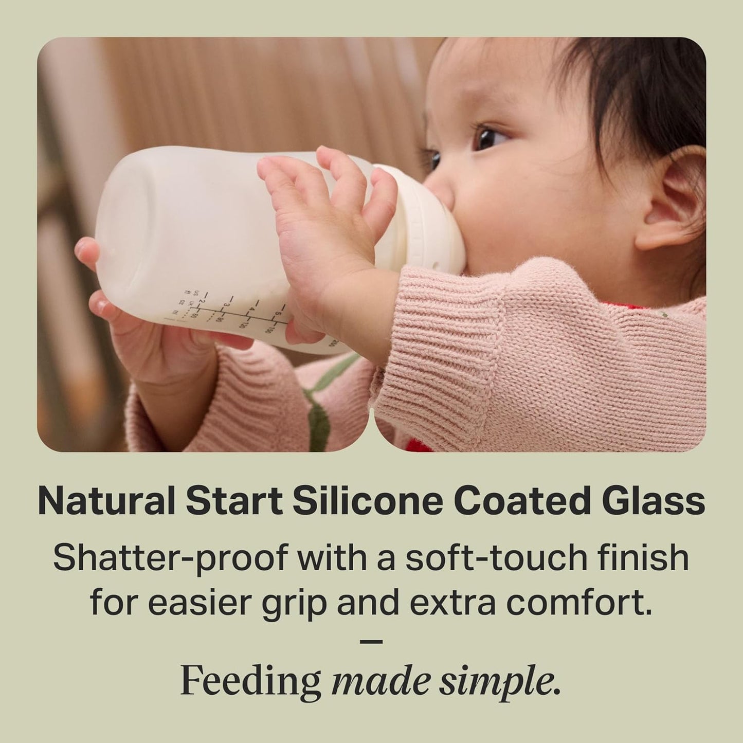 Tommee Tippee Silicone Coated Glass Baby Bottles for Feeding, 9 0z, Anti-Colic, 0+ Months, Slow Flow Breast-Like Nipple, Shatter-Proof Glass, BPA Free, Pack of 2