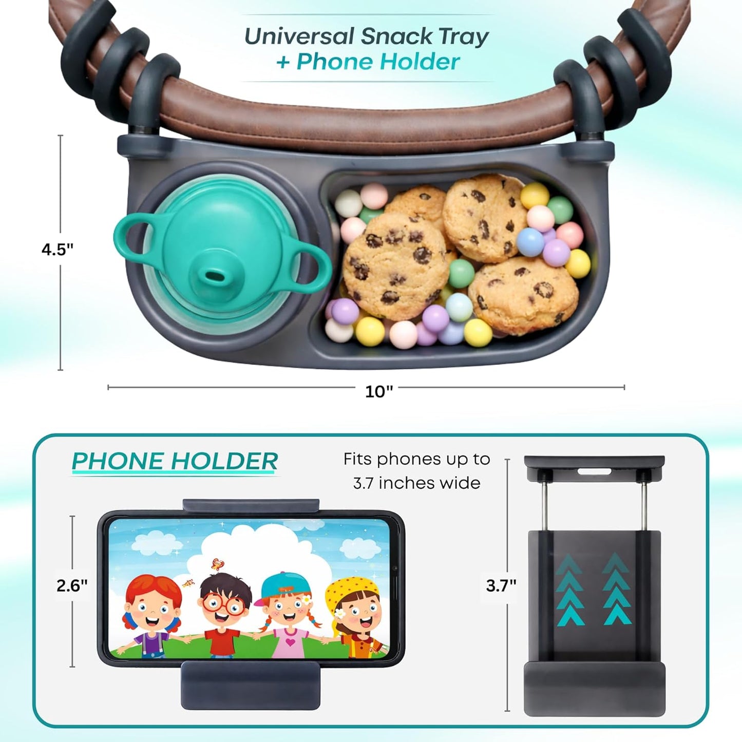 Swanoo Universal Stroller Snack Tray | Compatible With Nuna Mockingbird Bugaboo Uppababy | Stroller Bumper Bar Tray Attachment with Cup Holder | Baby Toddler Disneyland Essentials Stroller Accessories