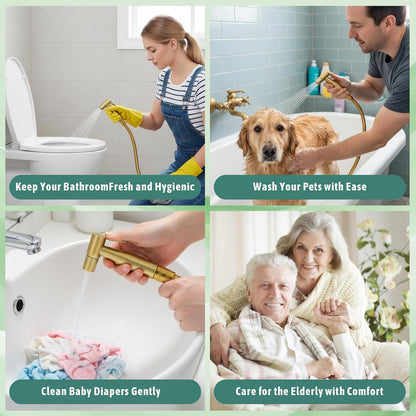 SHENLIU Gold Handheld Toilet Bidet Sprayer for Toilet, Adjustable Water Pressure Control with Bidet Hose for Feminine Wash, Stainless Steel Bathroom Bidets Toilets Sprayer for Cloth Diaper Baby Wash