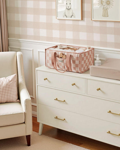 Blissful Diary Floral Diaper Caddy Organizer, Stylish Nursery Storage Basket, Gift for Baby Shower, Newborn Essentials, Floral Beige