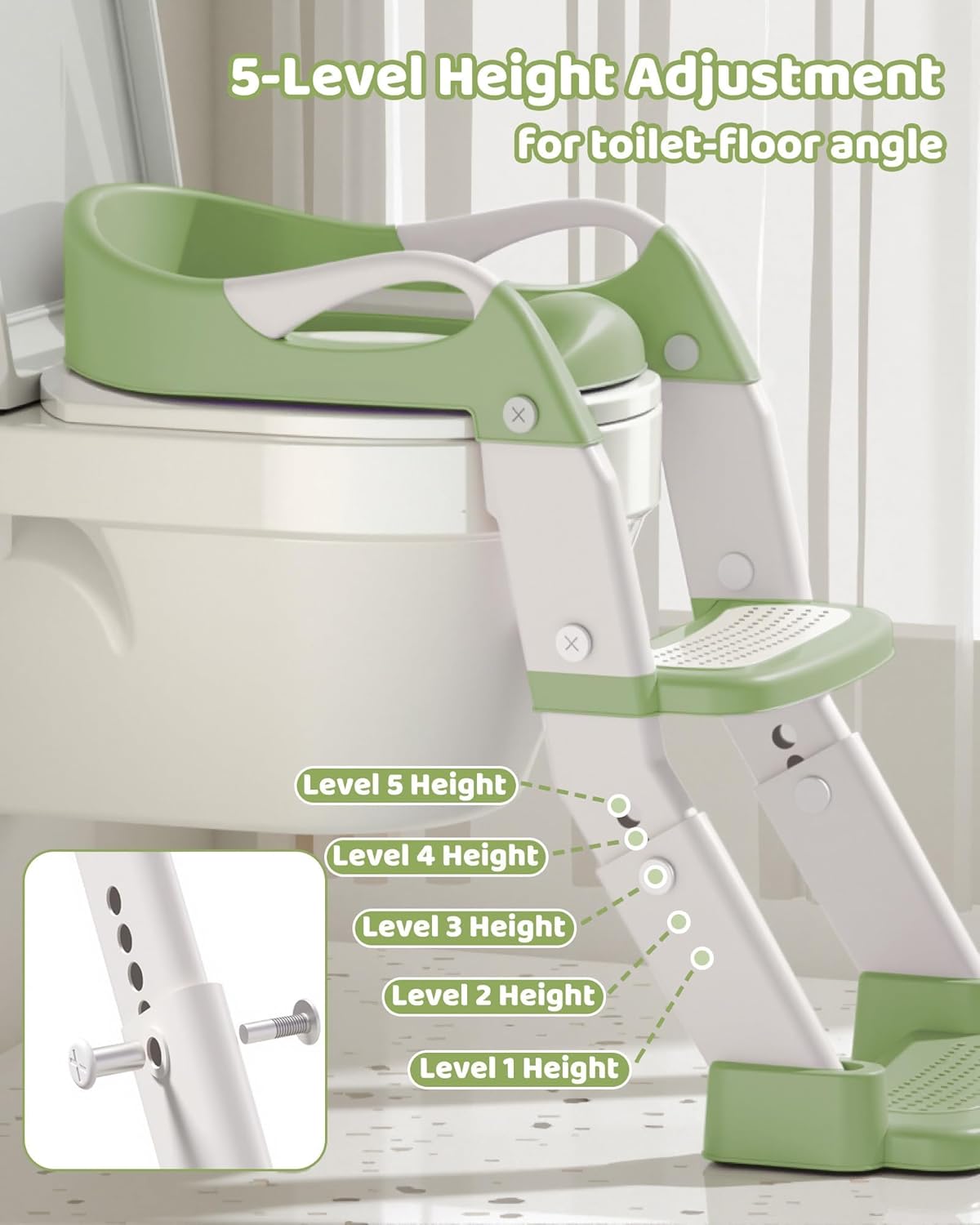 3-in-1 Potty Training Seat & Training Toilet & Potty Chair, Height AdjustableToddler Toilet Seat for Kids, Foldable Potty Training Toilet with Splash Guard & Anti-Slip Steps (Gray)