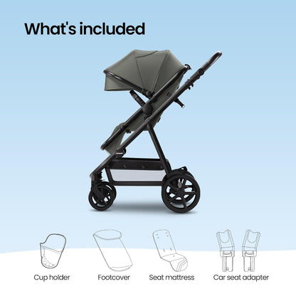 Mompush Meteor2 Baby Stroller 2-in-1 with Newborn Mode, Compatible with Infant Car Seat Adapter Included, Full-Size Bassinet Strollers for Family Outings