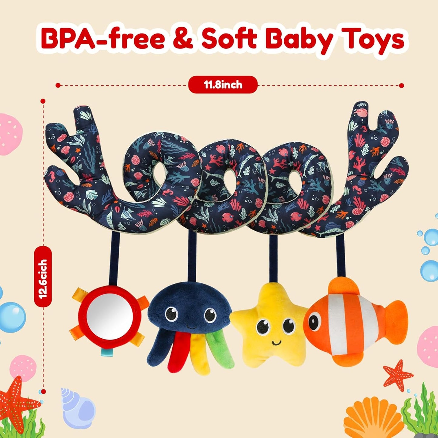 TSYAN Car Seat Toys for Babies 0-6 Months Boy,Baby Spiral Hanging Plush Activity Toys Thank You Gifts for Newborn 0 3 6 9 12 Months Baby Boys Girls